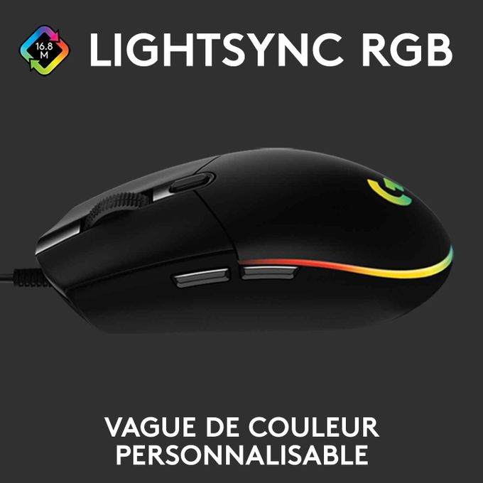 Souris gaming Logitech G102 LightSync RGB noire – vue 3