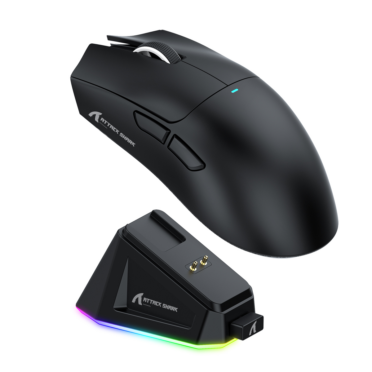 Attack Shark X11 sur sa base de charge RGB