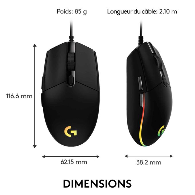Souris gaming Logitech G102 LightSync RGB noire – vue 2