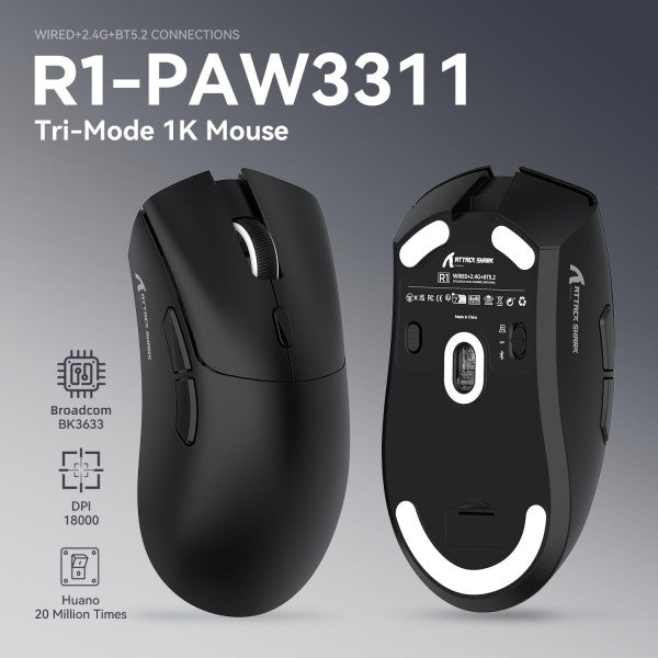 Souris gaming Attack Shark R1 noire – vue 2
