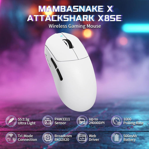 Souris gaming sans fil Attack Shark X8SE – vue 3