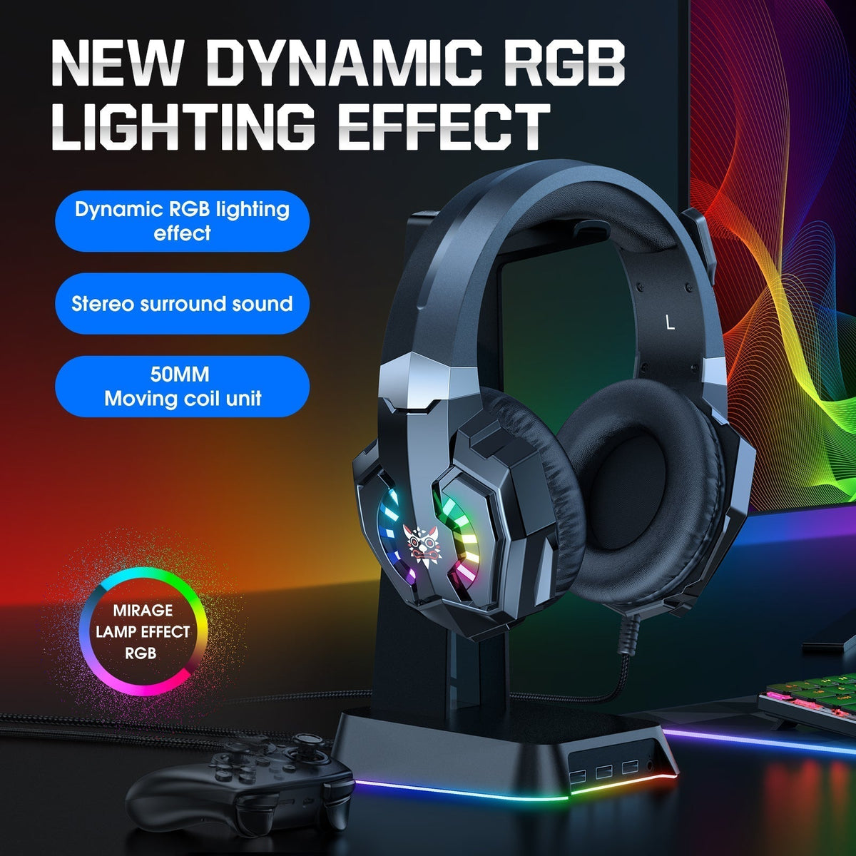 Casque gaming filaire Onikuma X32 RGB – vue 2